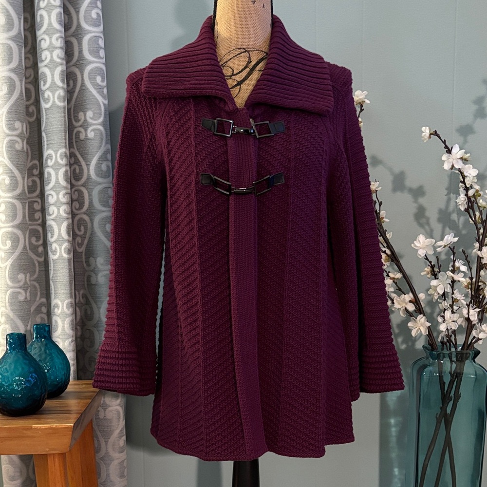 JM Collection Toggle Buckle Wing Collar Textured Knit Cardigan Sweater